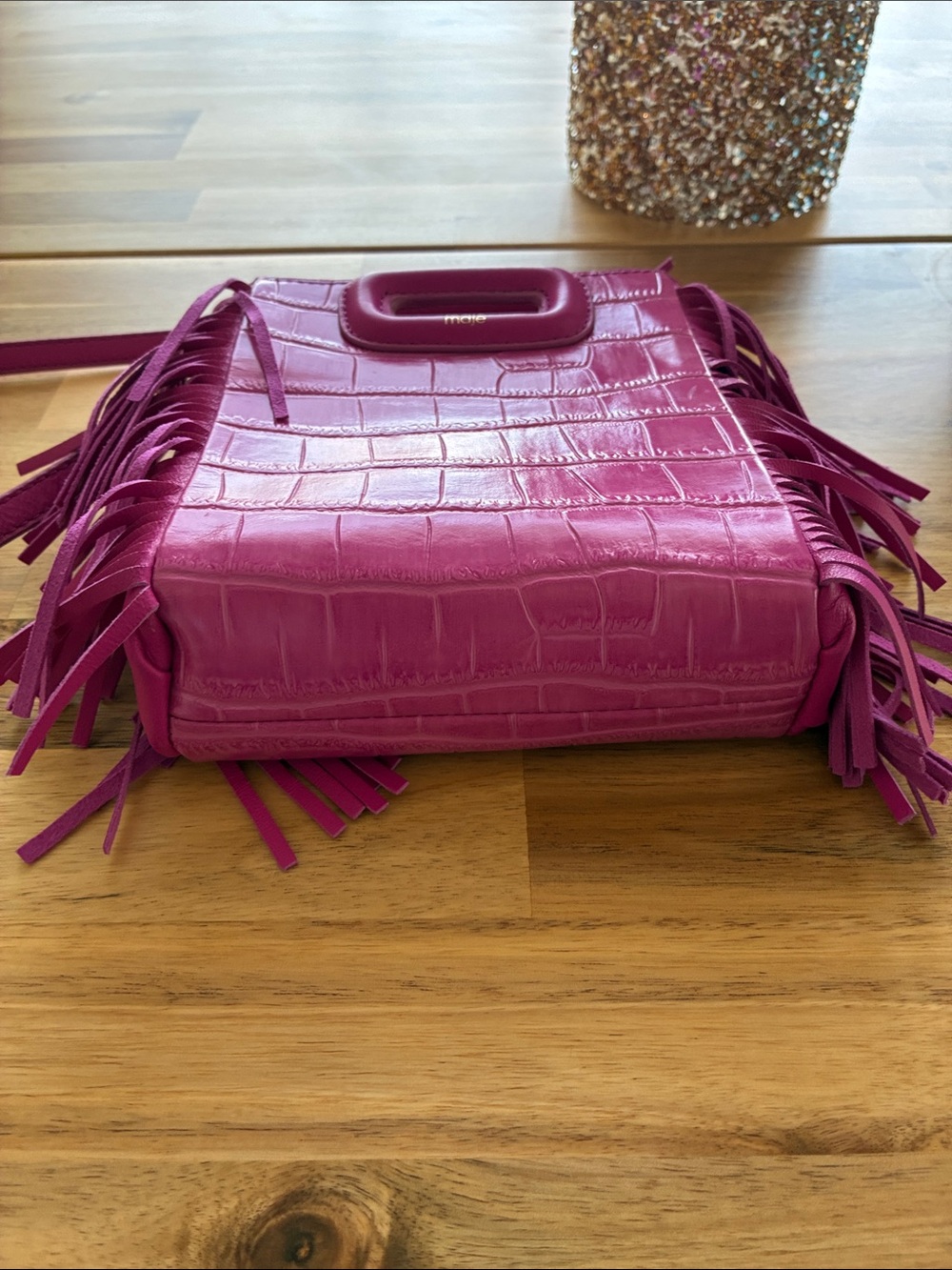 MAJE Pink Fringe Mini embossed-leather M bag NWOT - Picture 7 of 9